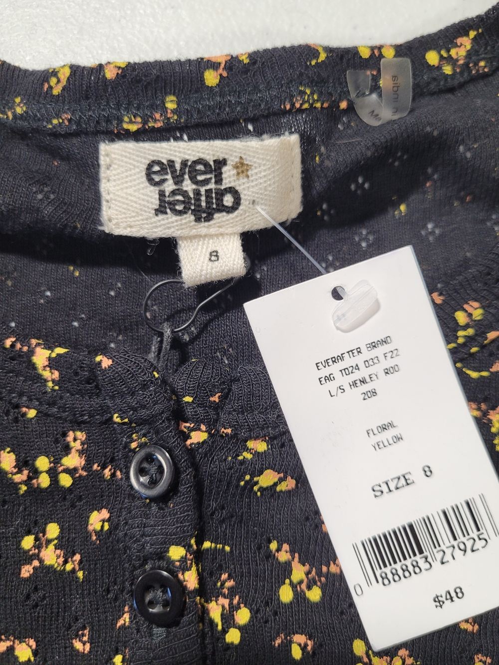 Ever After Kids' Black Floral Henley Long Sleeve Top - Picture 2 of 3